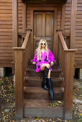 Queen of Sparkles Bright Purple Guitar Cardigan and Skirt