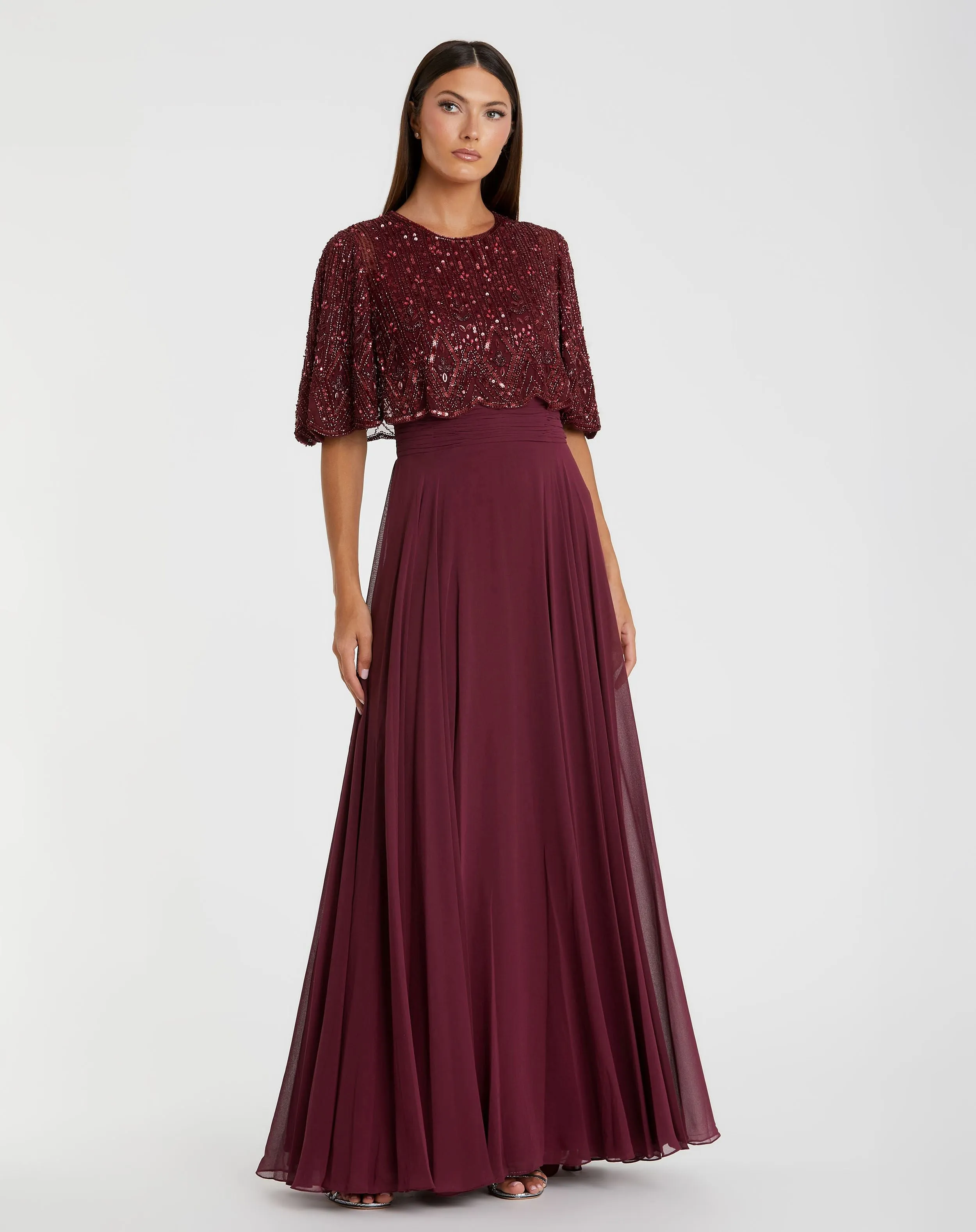 Red Beaded Overlay A-Line Gown