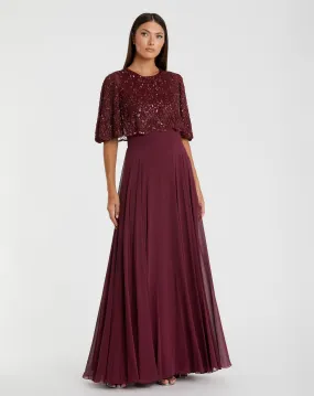 Red Beaded Overlay A-Line Gown