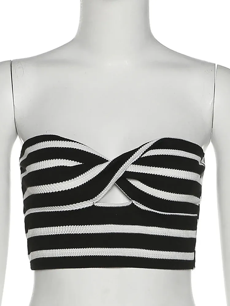 Ribbed Knit Twisted Knot Front Sleeveless Tube Top