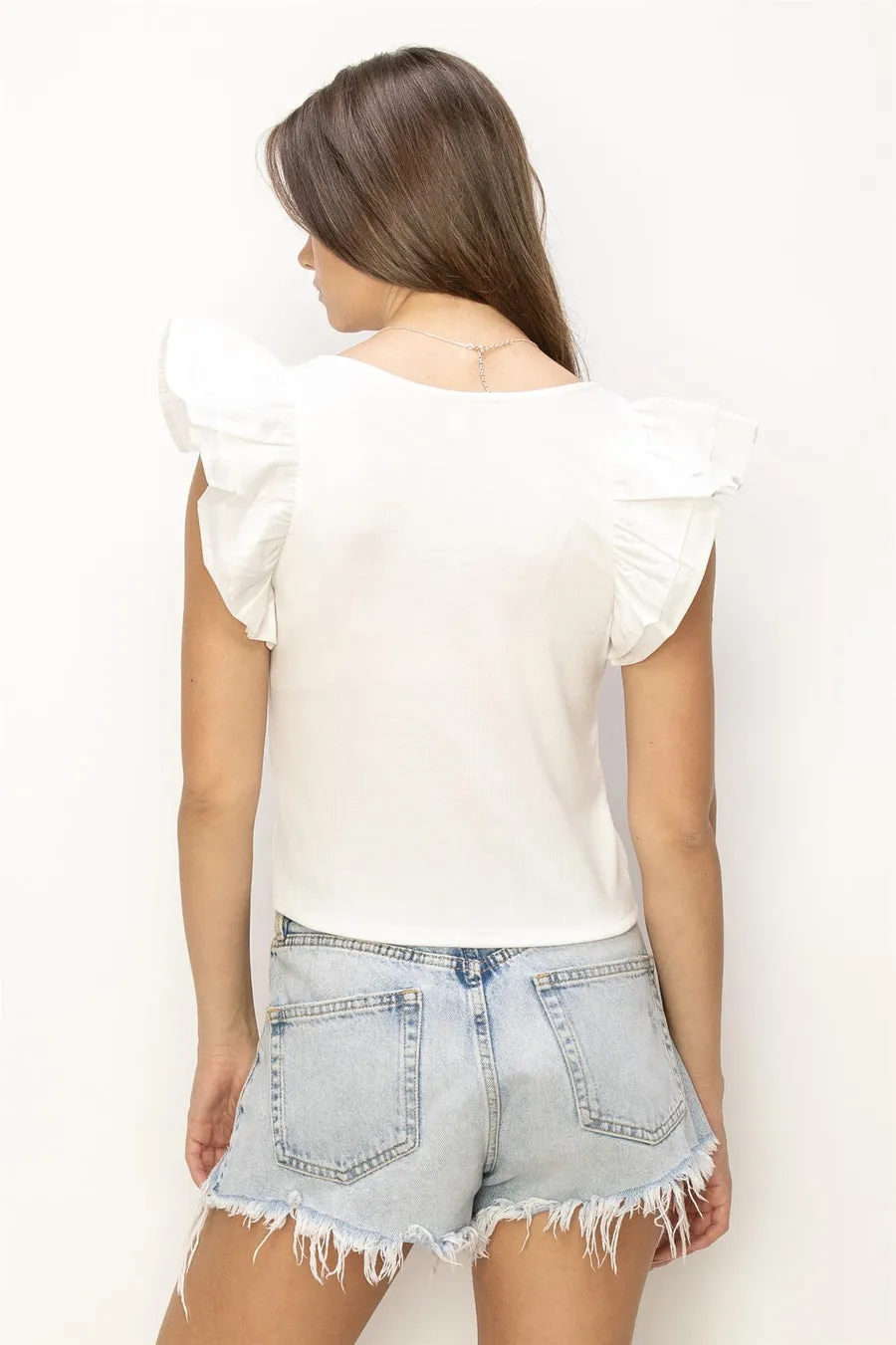RUFFLE SLEEVE KNIT TOP