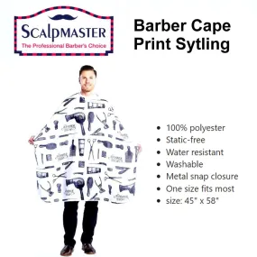 ScalpMaster Cape, White with Barber Tools Print Styling Barber Cape (4132)