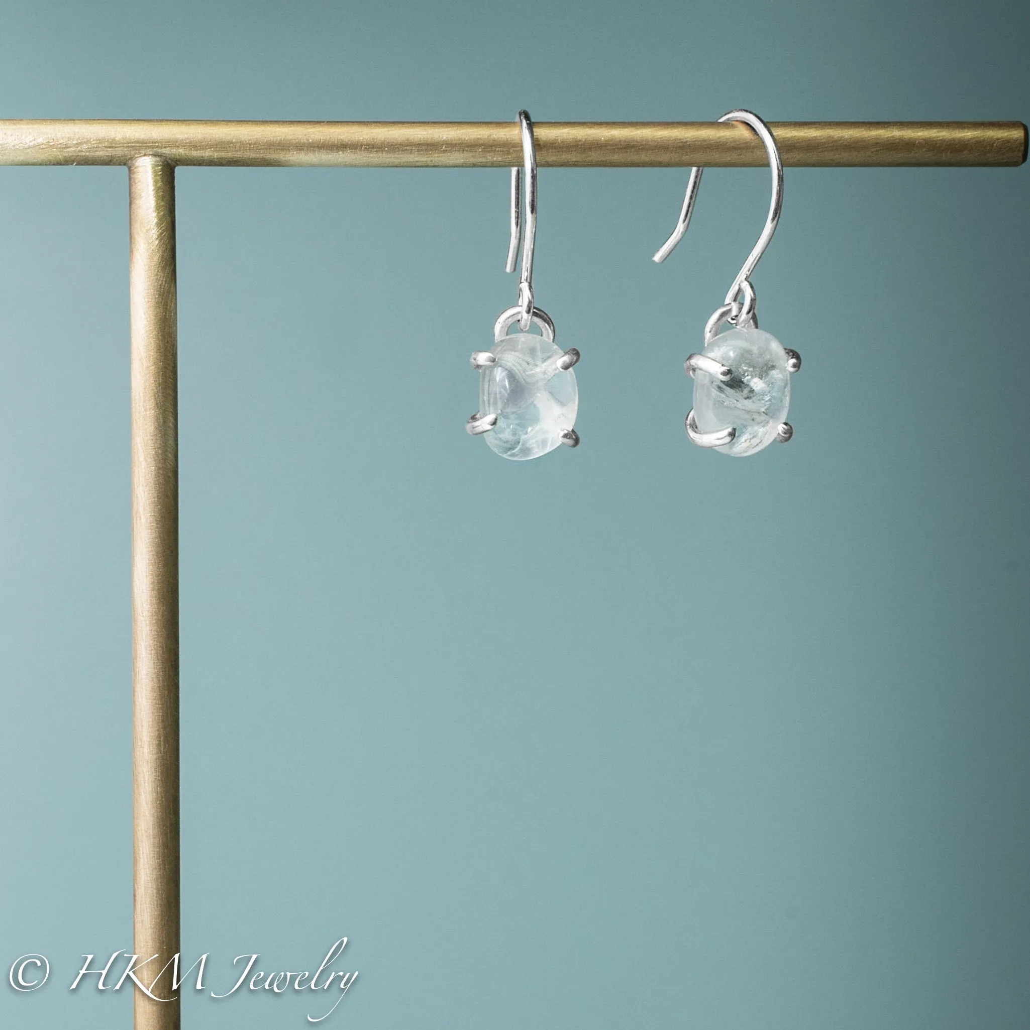 Silver Cape May Diamond Dangles - Prong Set Tumbled Beach Stone Hook Earrings