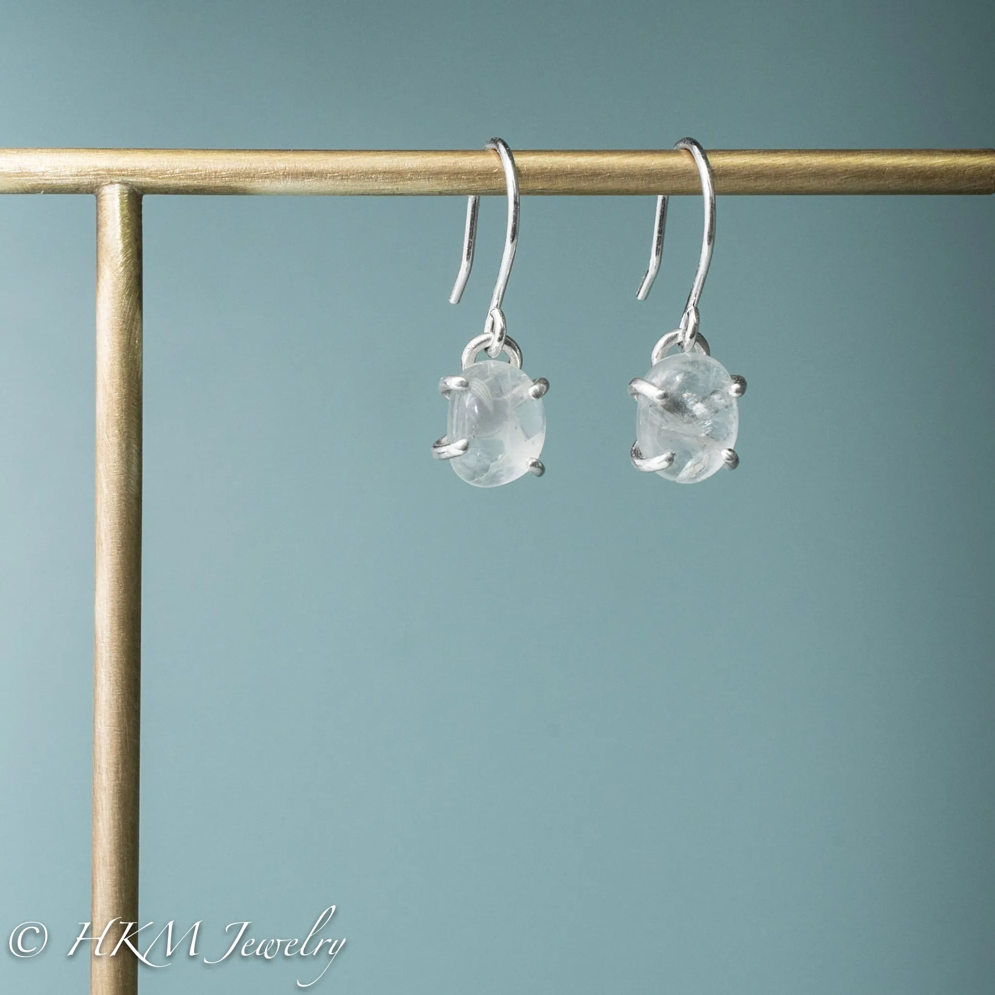 Silver Cape May Diamond Dangles - Prong Set Tumbled Beach Stone Hook Earrings