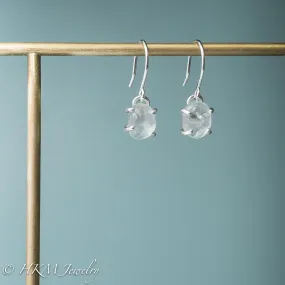 Silver Cape May Diamond Dangles - Prong Set Tumbled Beach Stone Hook Earrings