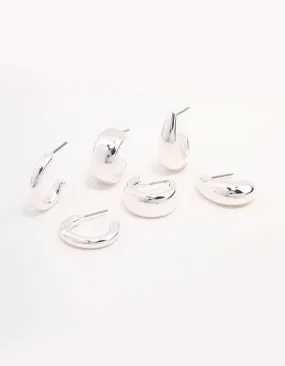 Silver Plated Chunky Hoop Earrings 3-Pack