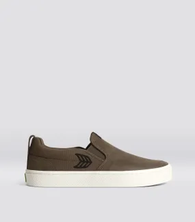SLIP-ON PRO Dark Khaki Suede and Canvas Black Logo Sneaker Women