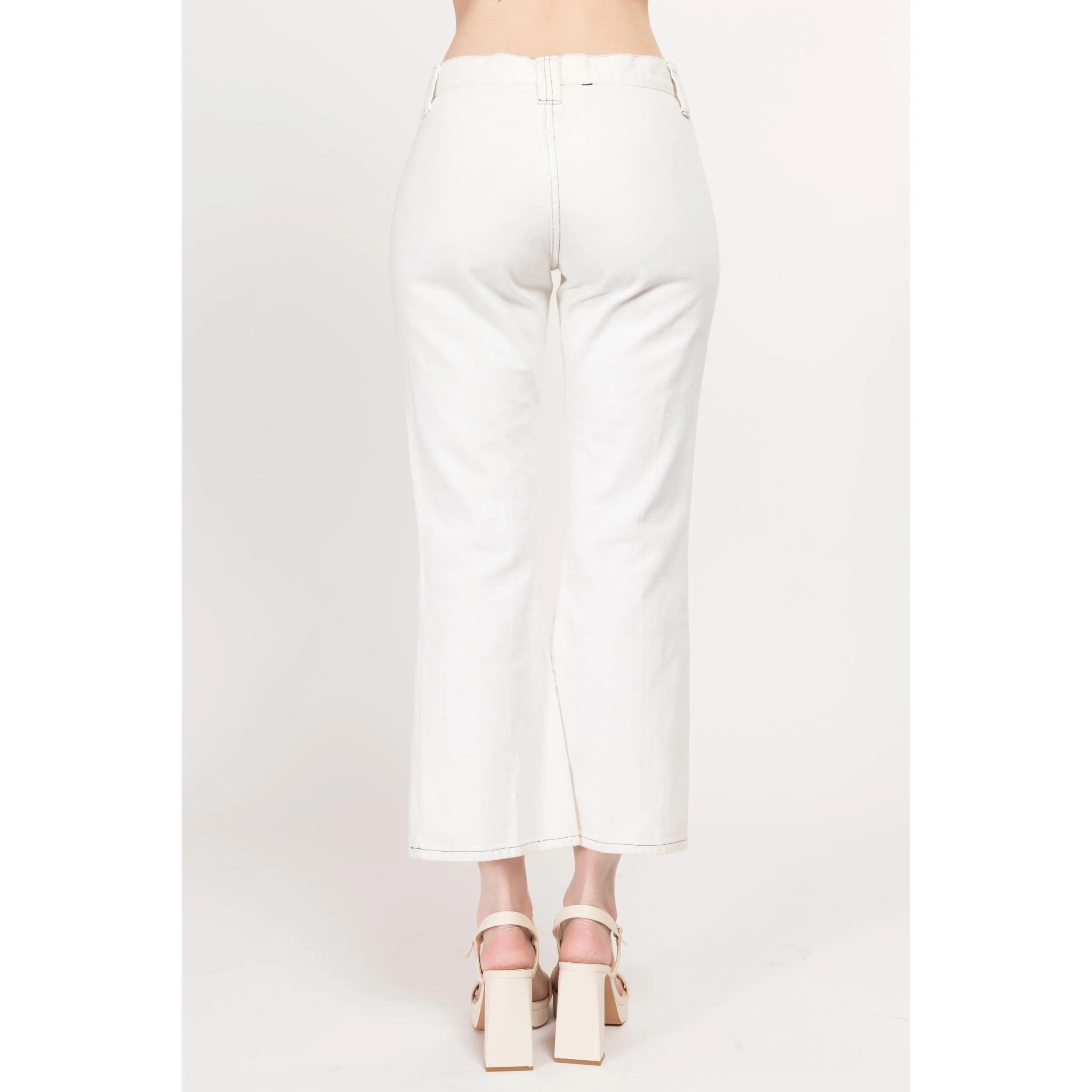 Small 70s H.I.S. White Mid Rise Flared Cargo Pants