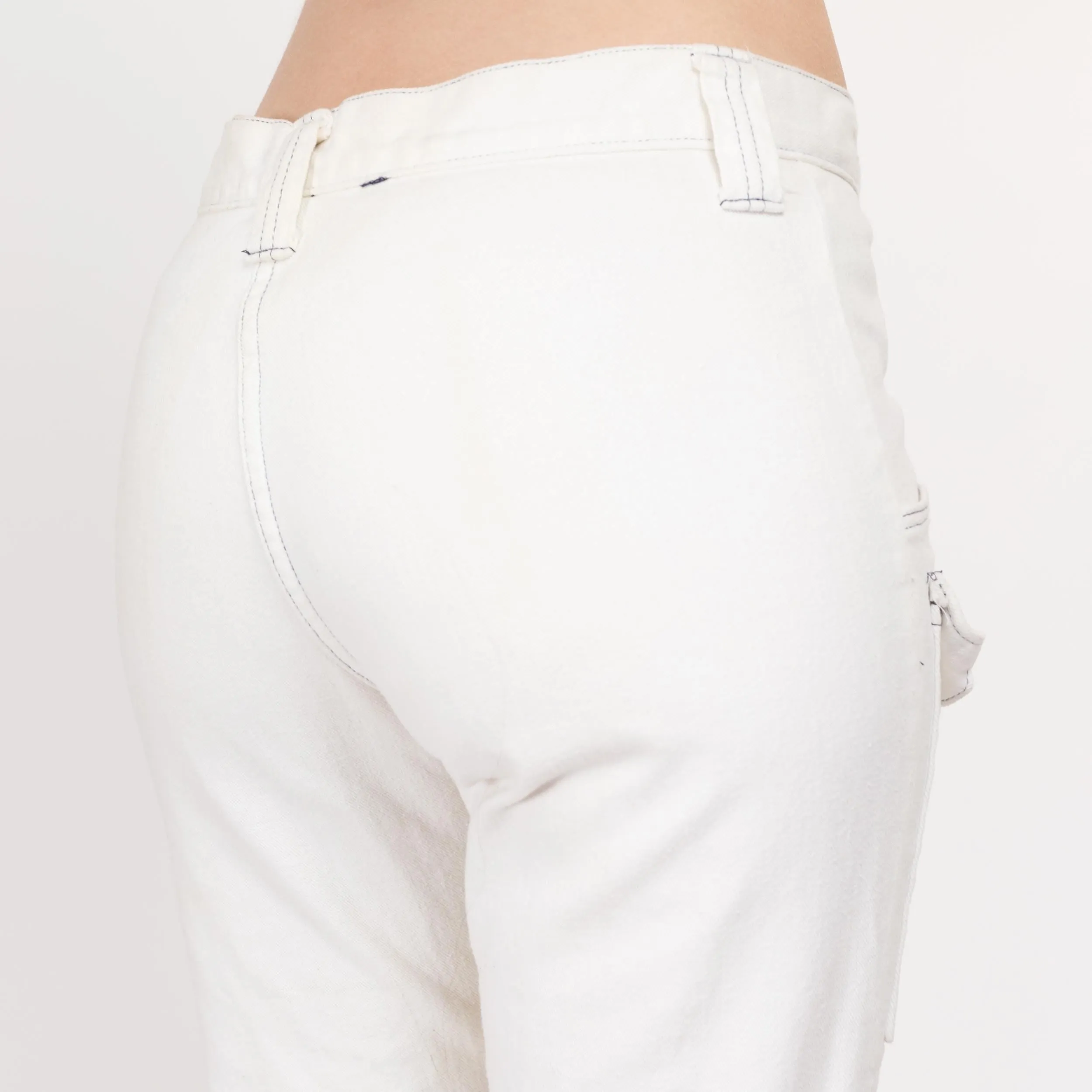 Small 70s H.I.S. White Mid Rise Flared Cargo Pants