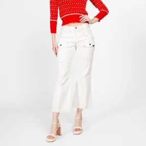 Small 70s H.I.S. White Mid Rise Flared Cargo Pants