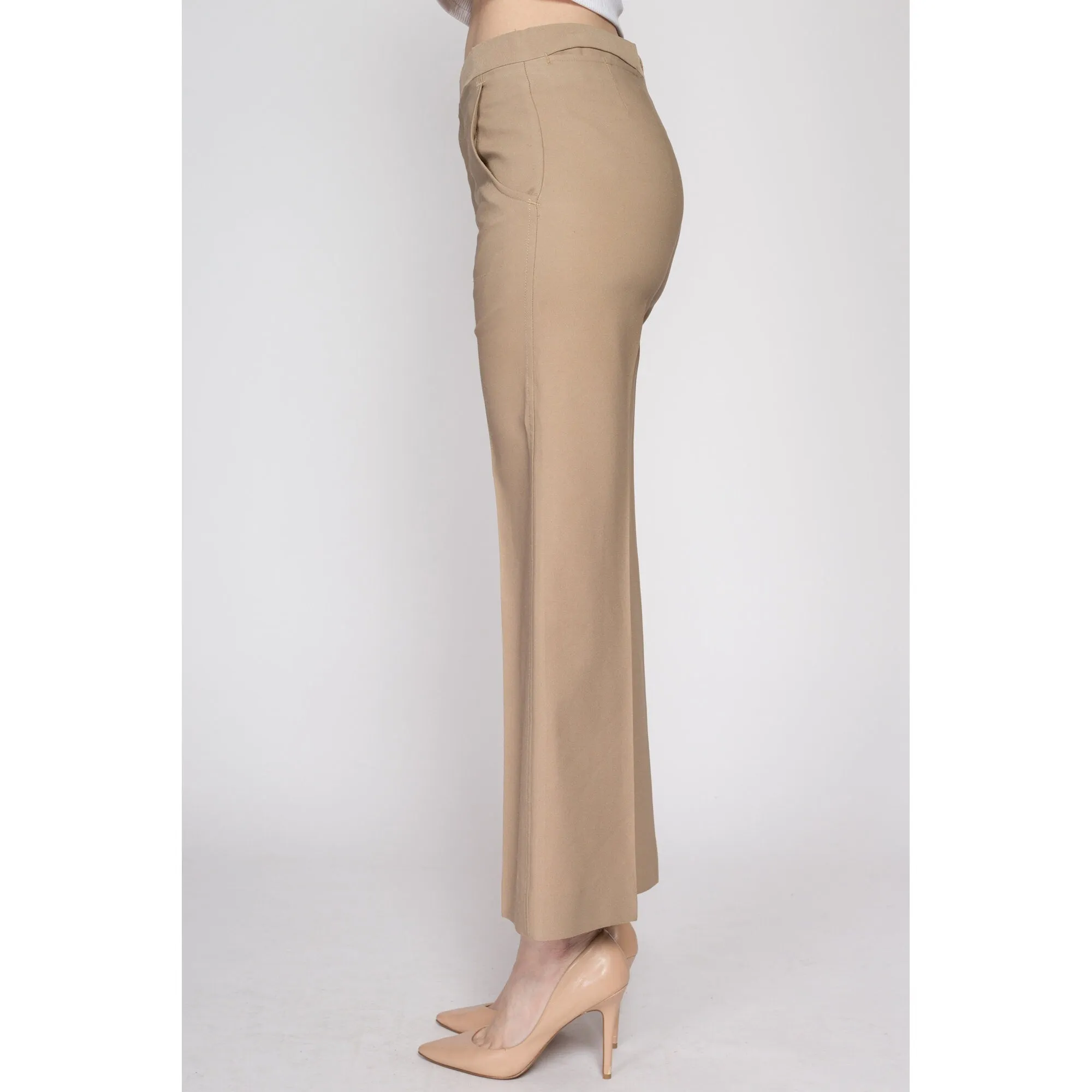 Small 70s Tan Mid Rise Flared Pants