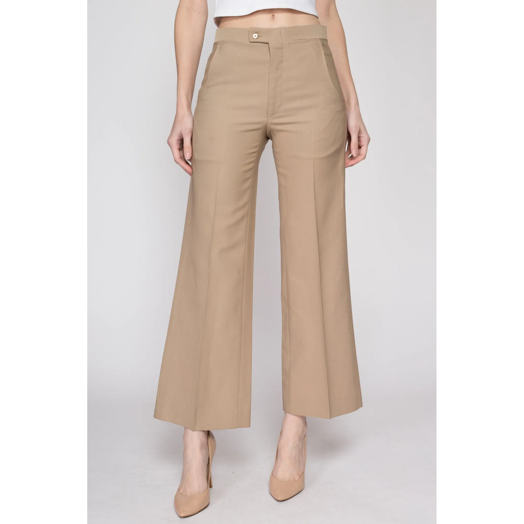 Small 70s Tan Mid Rise Flared Pants