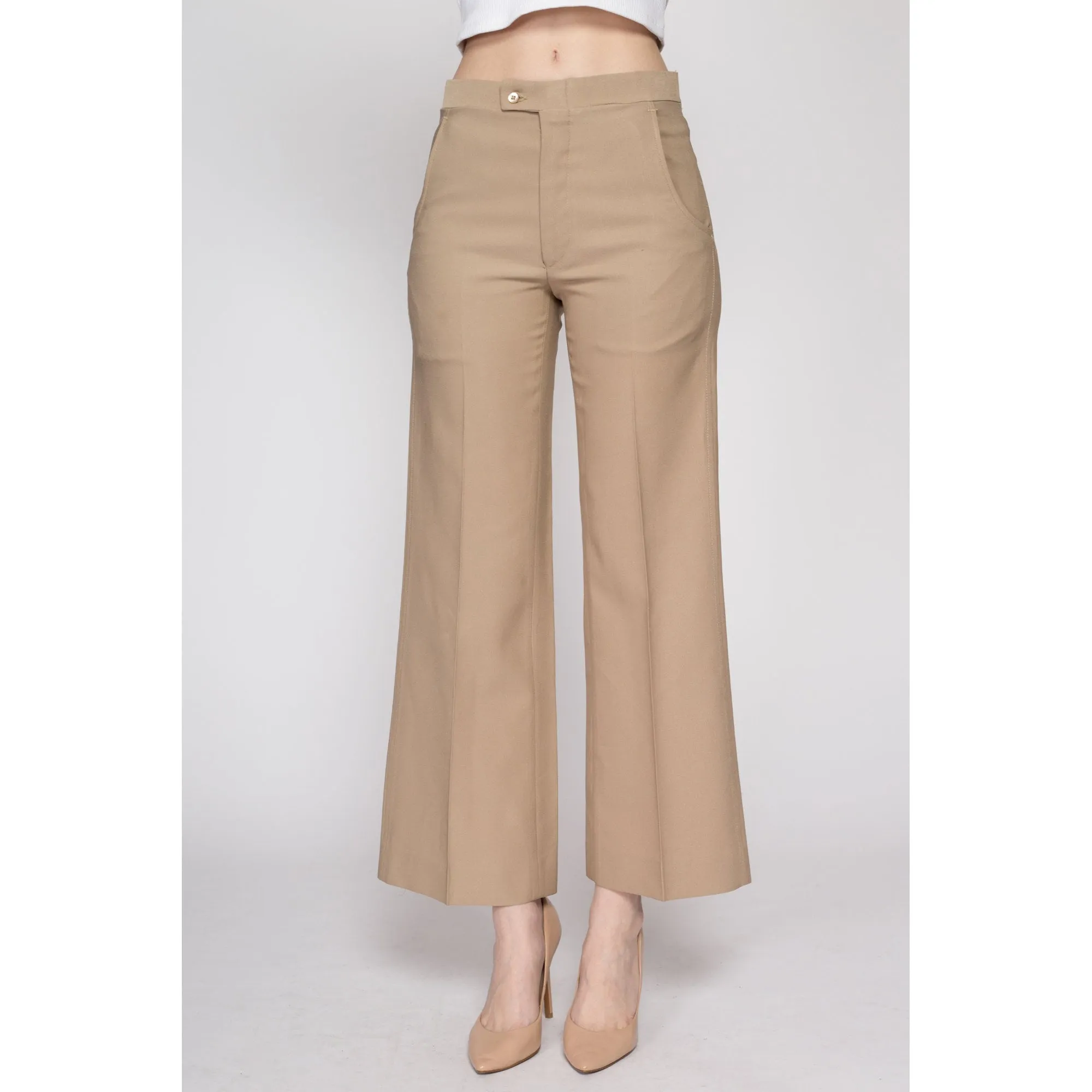Small 70s Tan Mid Rise Flared Pants