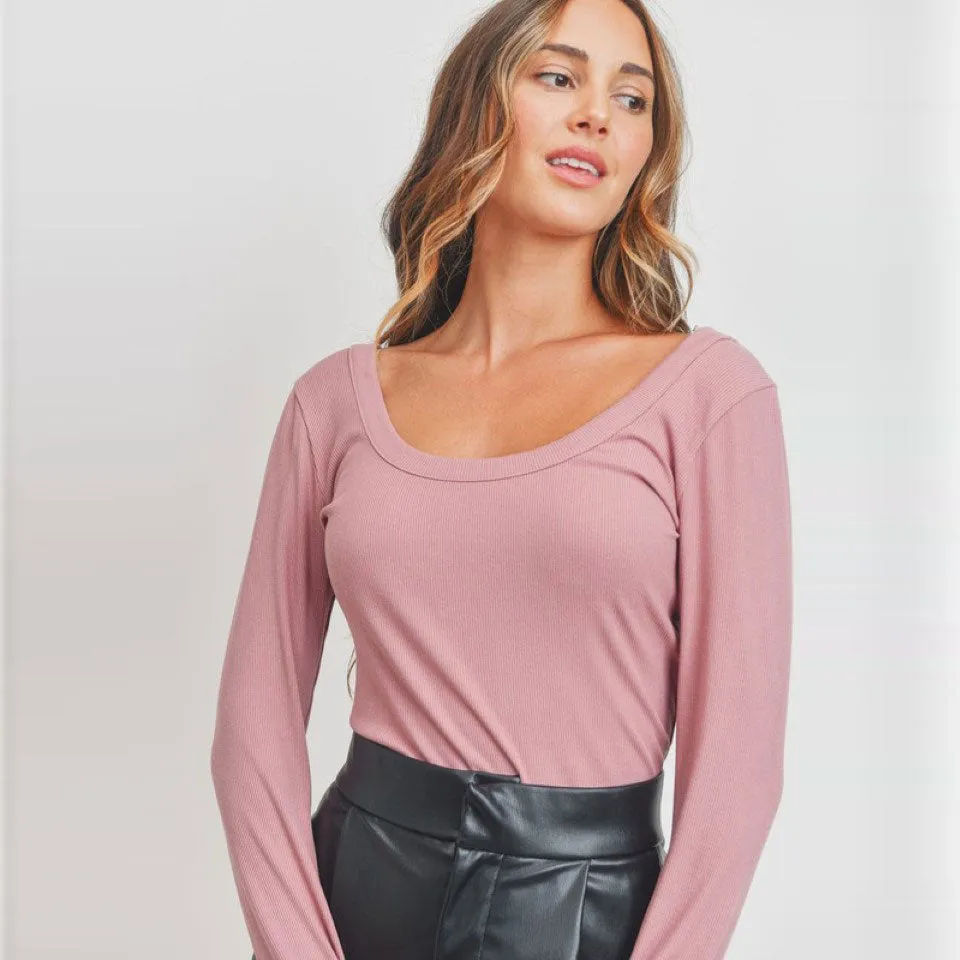 Soft Ribbed Scoop Neck Top