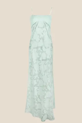Spaghetti Straps Green Lace A-line Long Dress