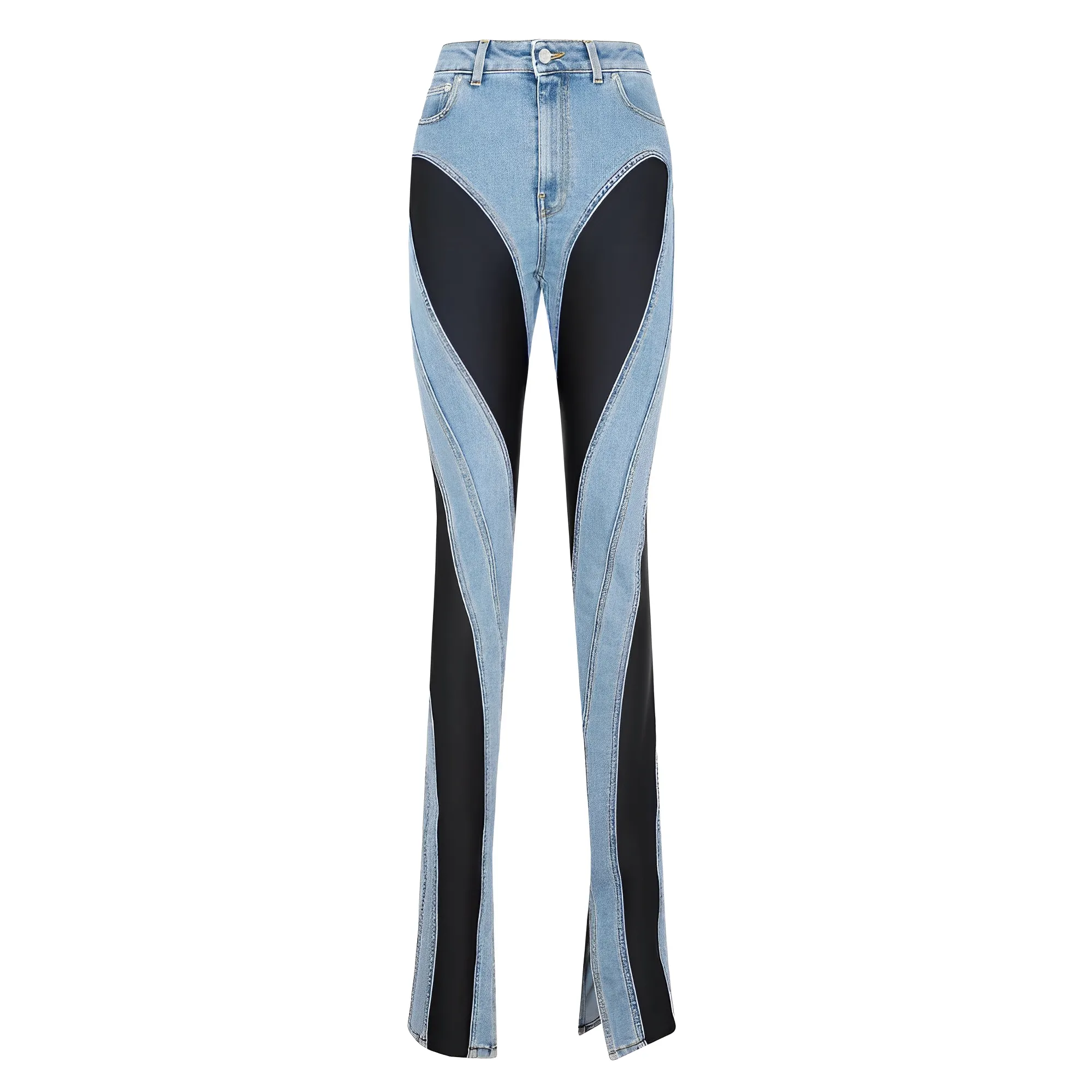 Split Hem Patchwork Flared Jeans