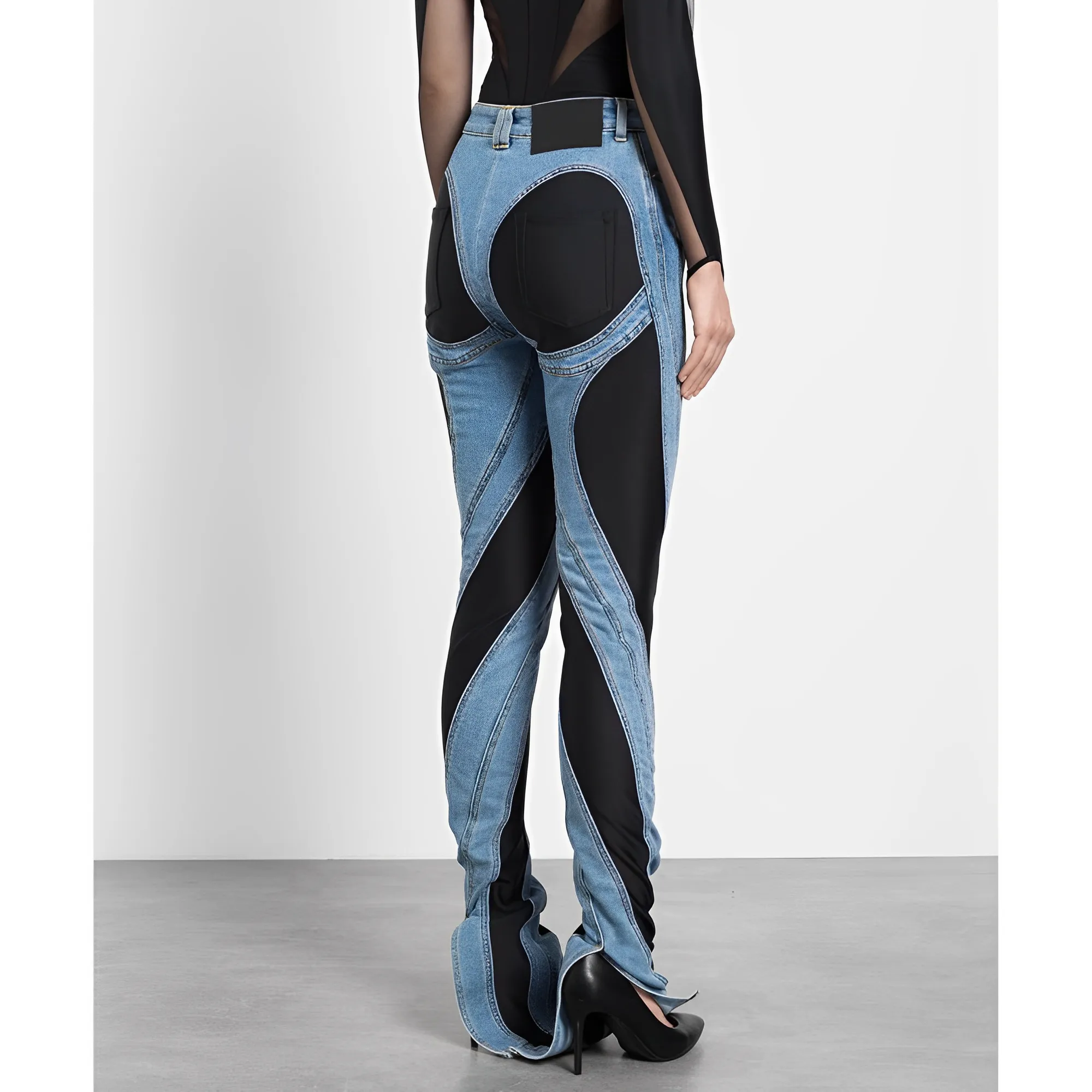 Split Hem Patchwork Flared Jeans