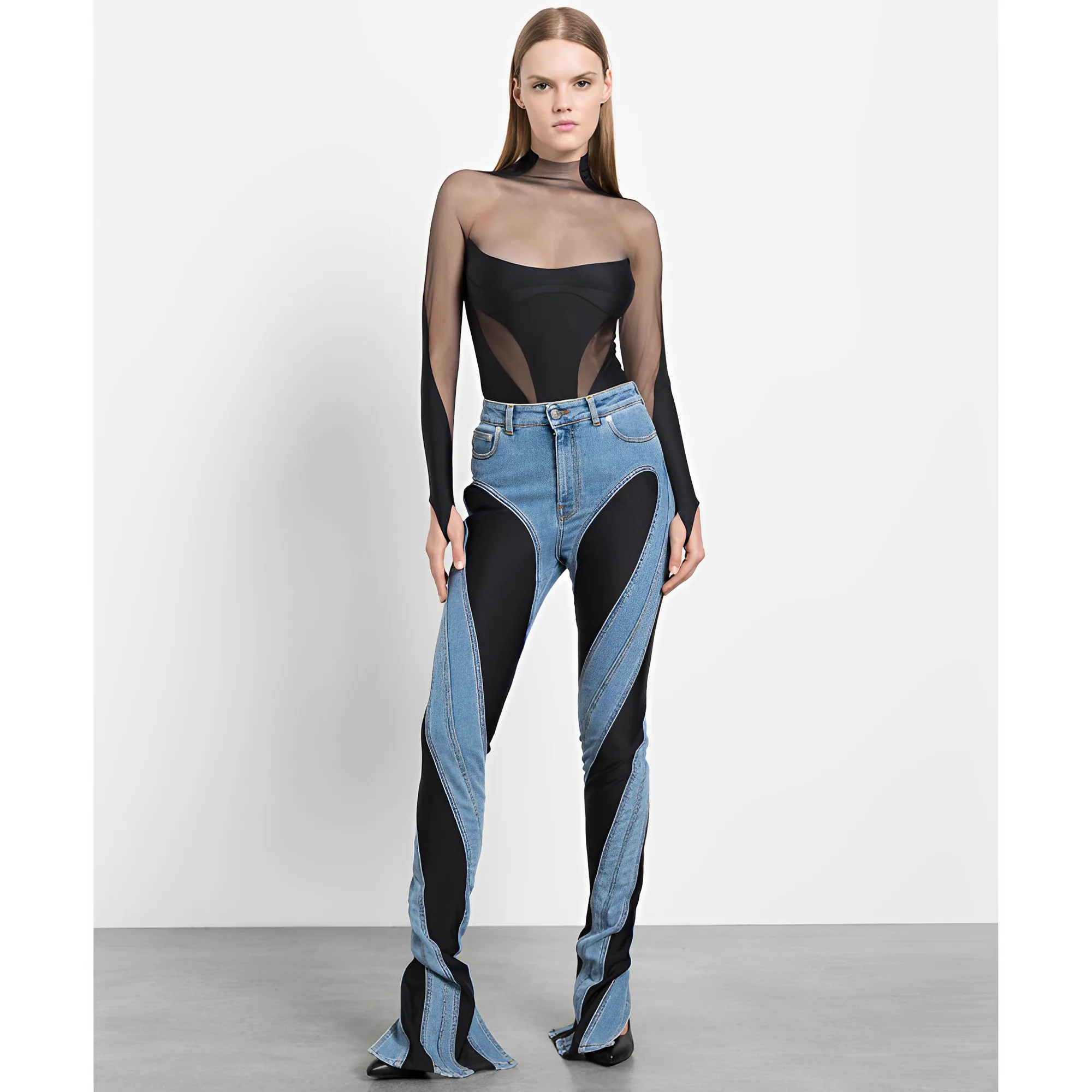 Split Hem Patchwork Flared Jeans