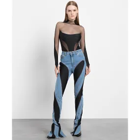 Split Hem Patchwork Flared Jeans