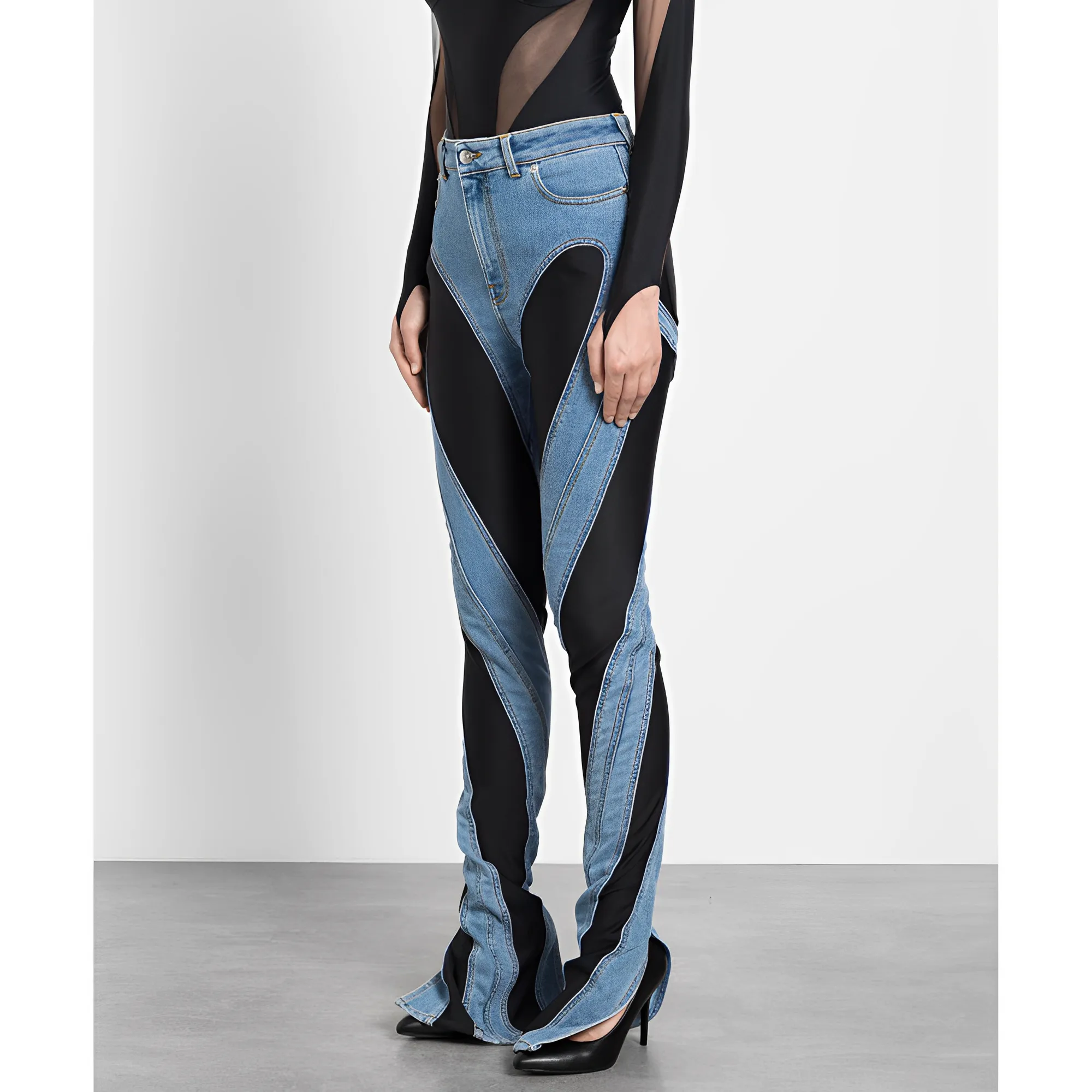 Split Hem Patchwork Flared Jeans