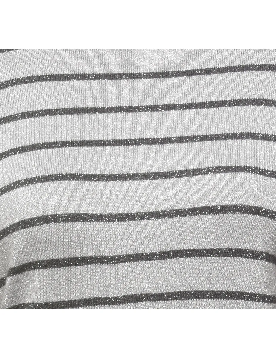 Striped Pattern Turtleneck Jumper - M