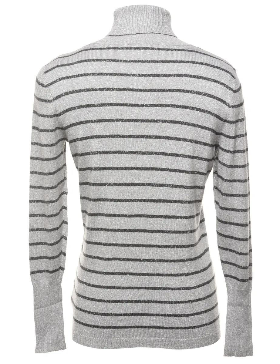 Striped Pattern Turtleneck Jumper - M