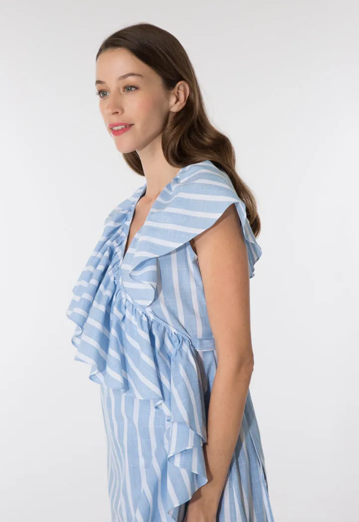Striped Wrap Frilled Dress