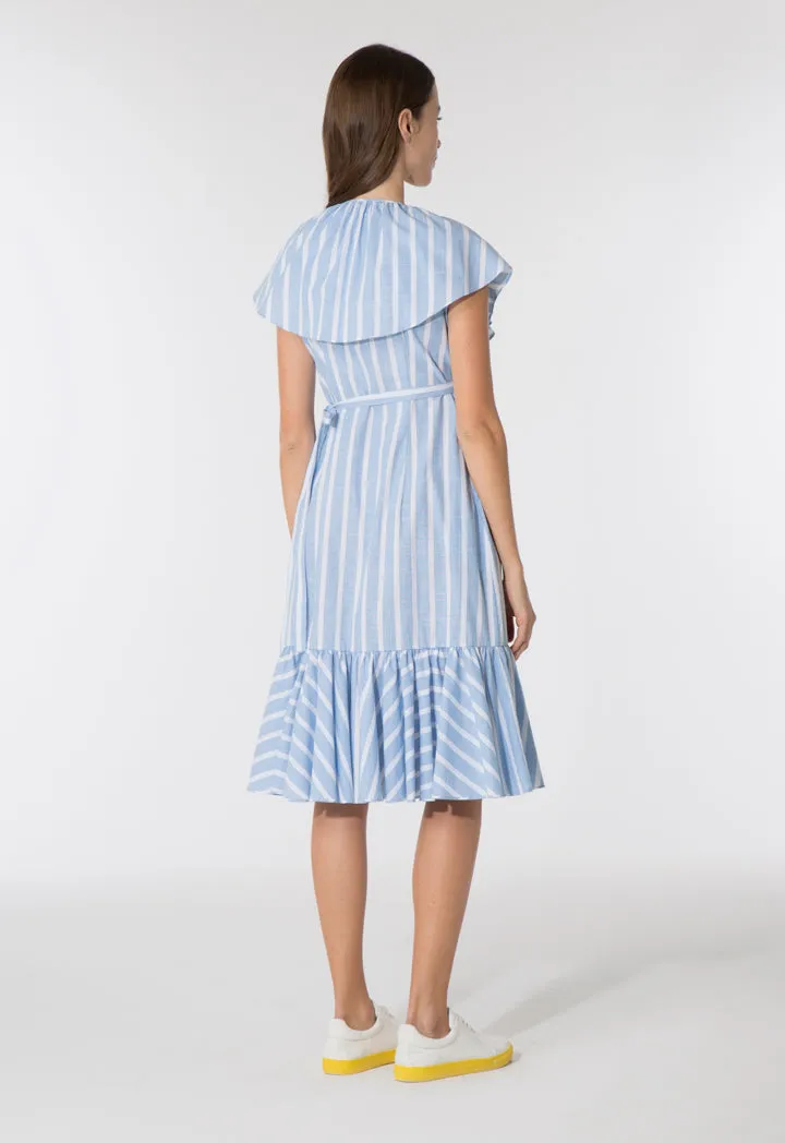 Striped Wrap Frilled Dress