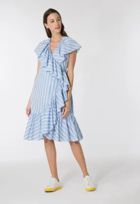 Striped Wrap Frilled Dress