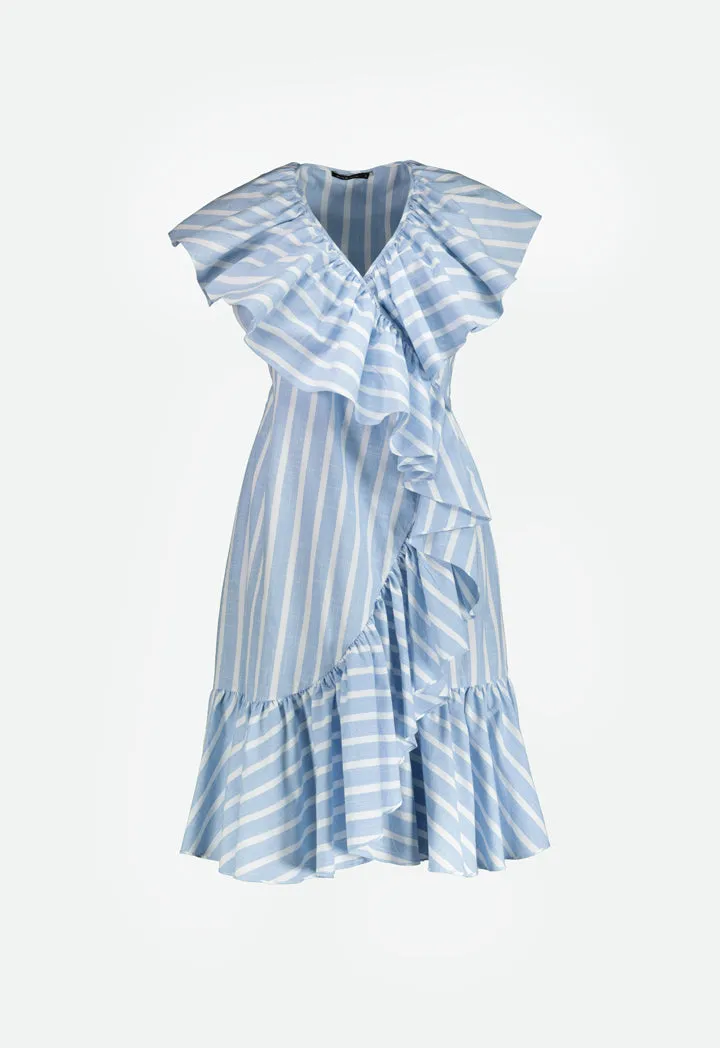 Striped Wrap Frilled Dress