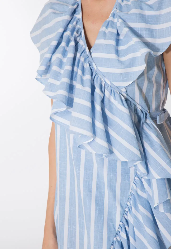 Striped Wrap Frilled Dress