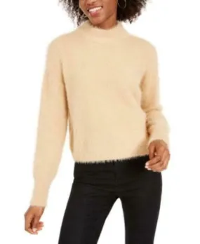 Sun   Moon Women's Fuzzy Mockneck Sweater Brown Size Large