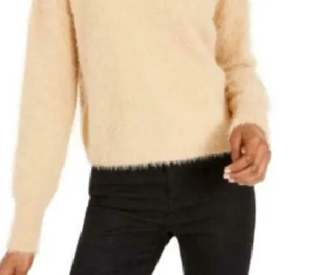 Sun   Moon Women's Fuzzy Mockneck Sweater Brown Size Large