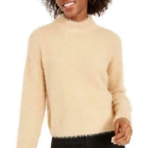 Sun   Moon Women's Fuzzy Mockneck Sweater Brown Size Large