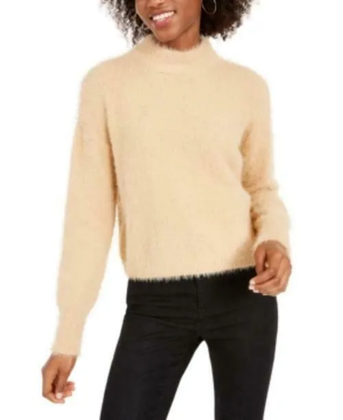 Sun   Moon Women's Fuzzy Mockneck Sweater Brown Size Large