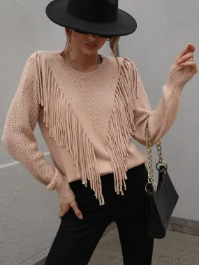 Swaying Long Sleeve Fringe Sweater