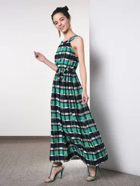Tie front checkered maxi dress