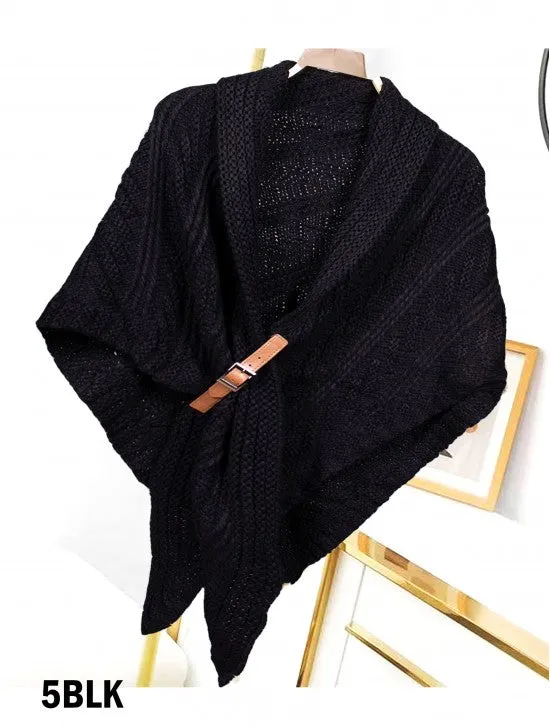 Triangular Knitted Scarf with Buckle