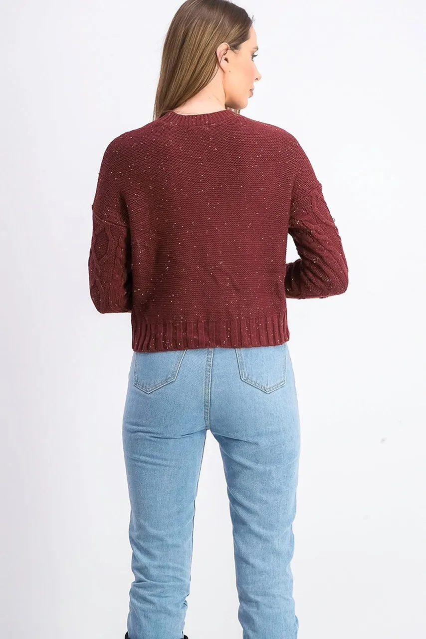Ultra Flirt Juniors' Cable-Knit Sweater Wine Size Large