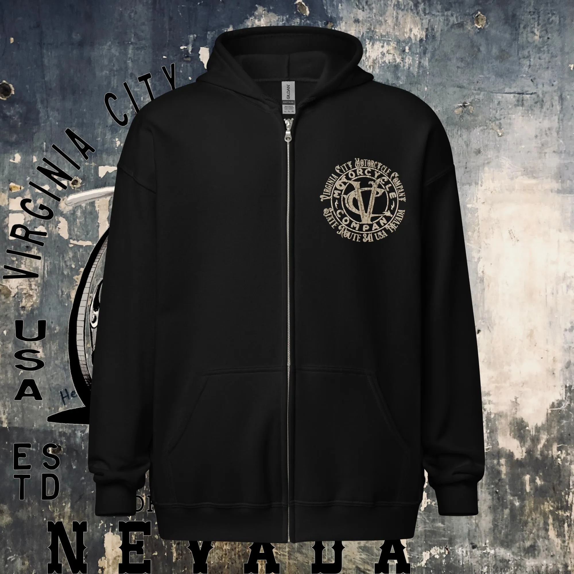 VCMCo. Built Men's Black Skull Heavy Zip Hoodie