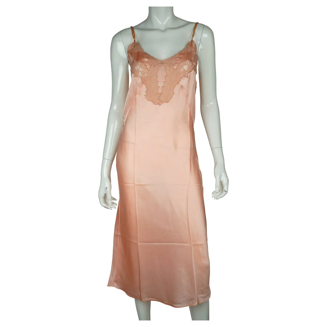 Vintage 1930s Slip Ladies Pink Silk Lingerie with Ecru Lace Trim Size 34