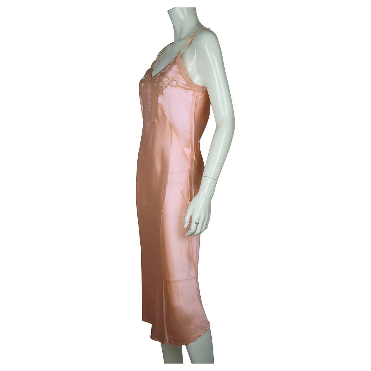 Vintage 1930s Slip Ladies Pink Silk Lingerie with Ecru Lace Trim Size 34