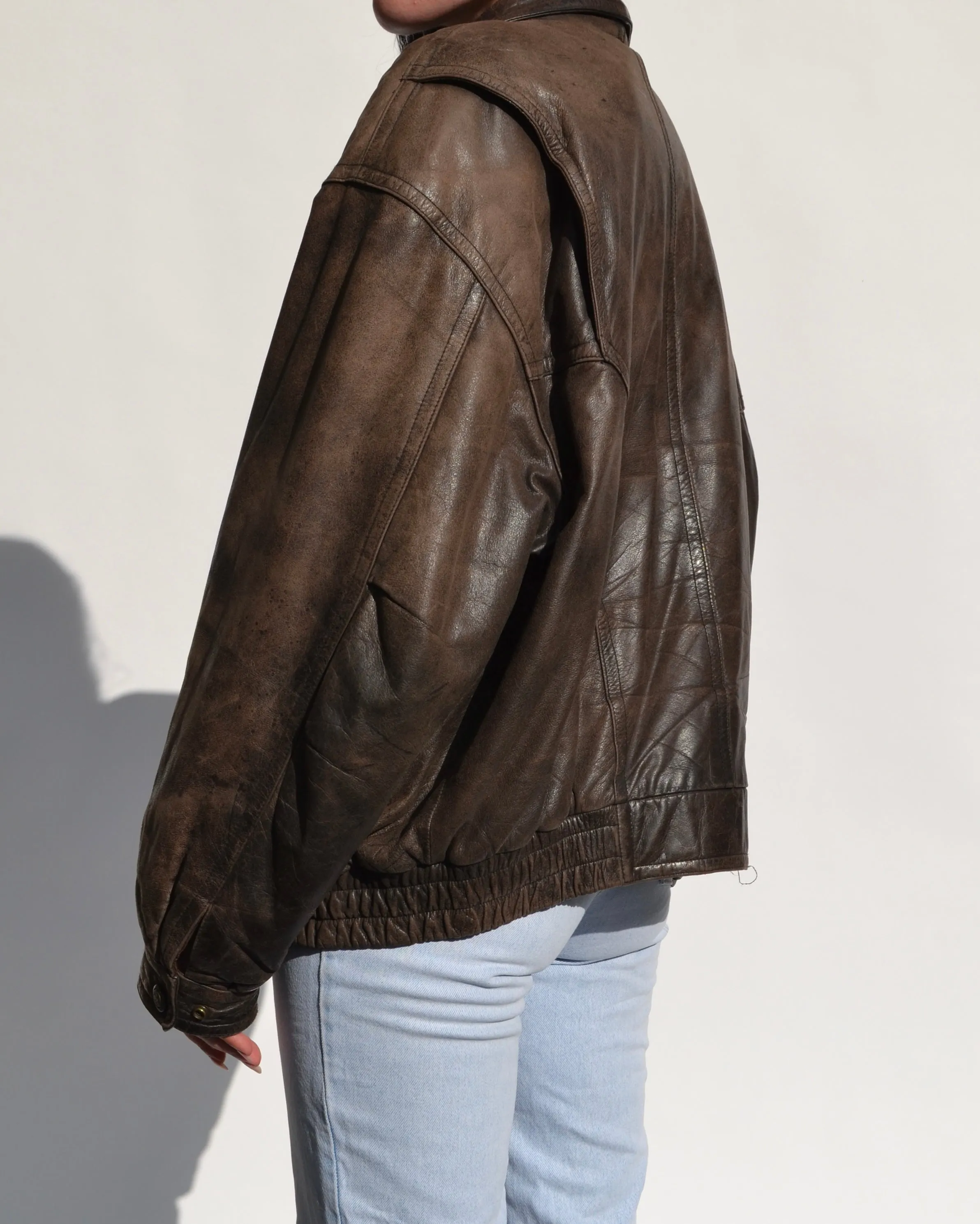 Vintage Distressed Leather Bomber Jacket