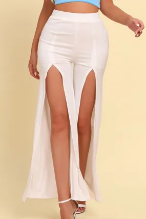 White High-Rise Pull On Split Pants