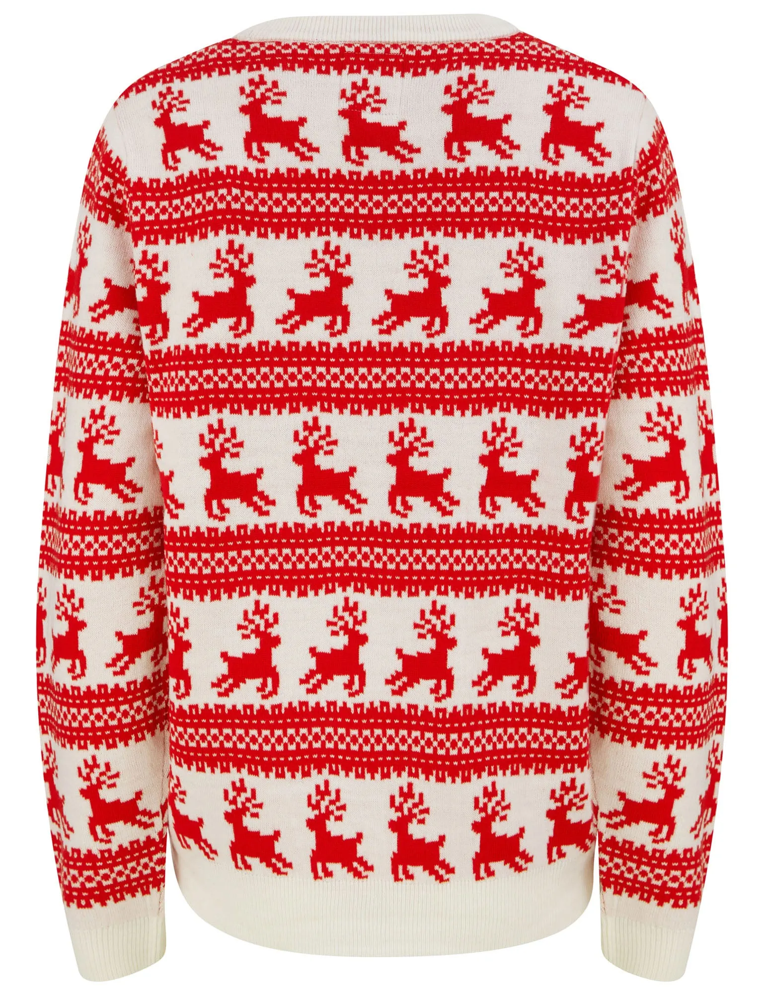 Women’s Leaping Reindeers Wallpaper Print Novelty Christmas Jumper in Gardenia - Merry Christmas
