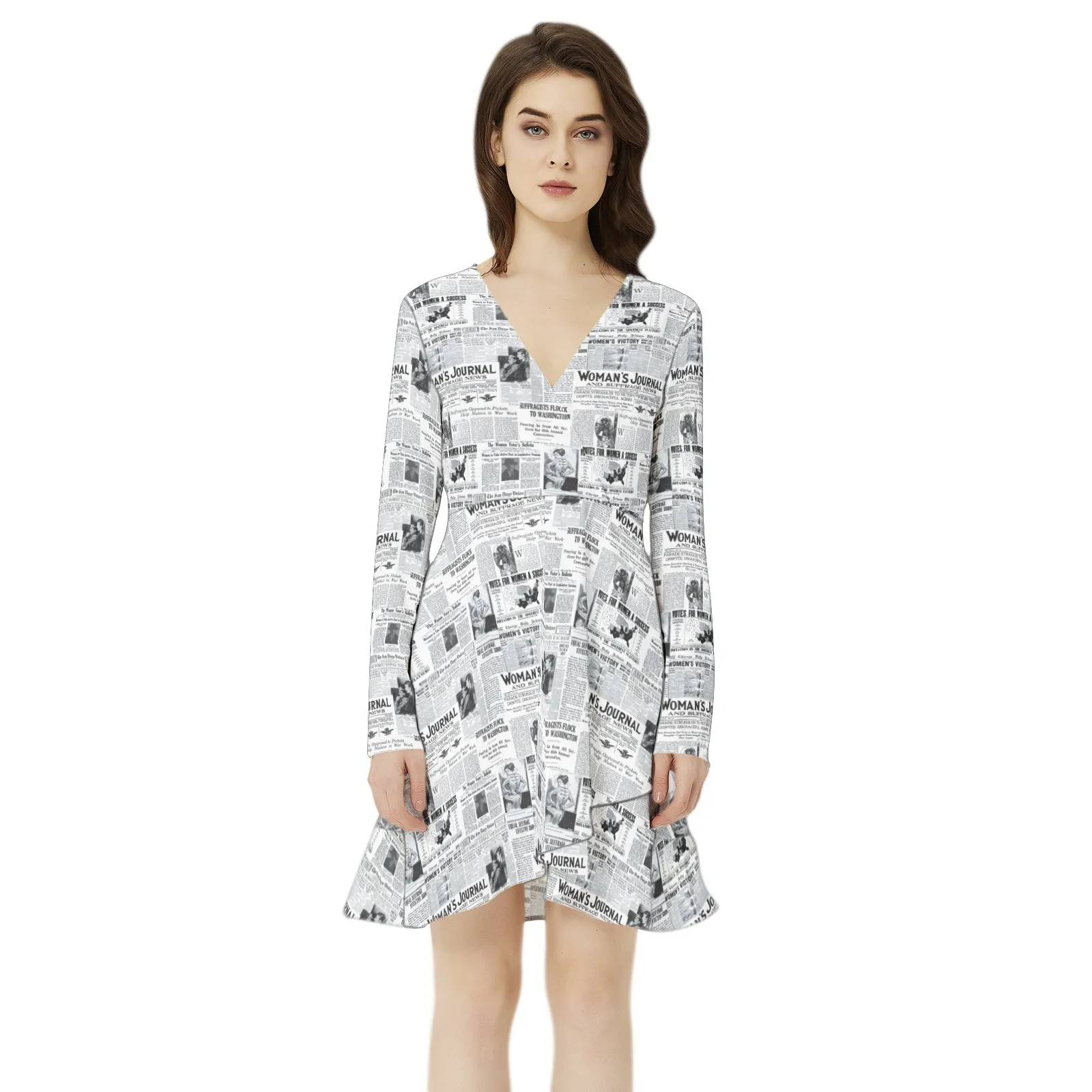 Women's Suffrage Commemorative Overlap Collar Wrap Long Sleeve Dress
