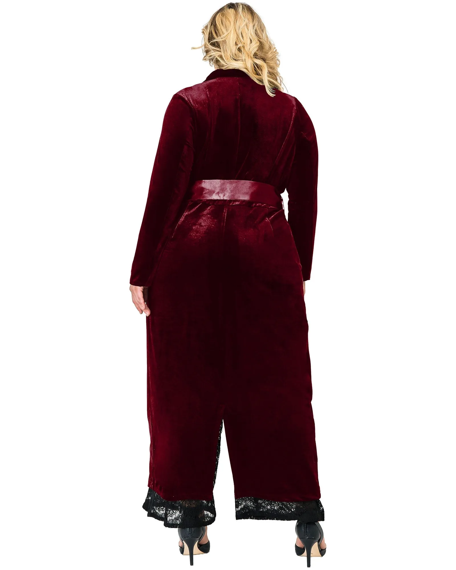 Women's Velvet Wrap Satin Belt Midi Coat Dress | DEEPRED