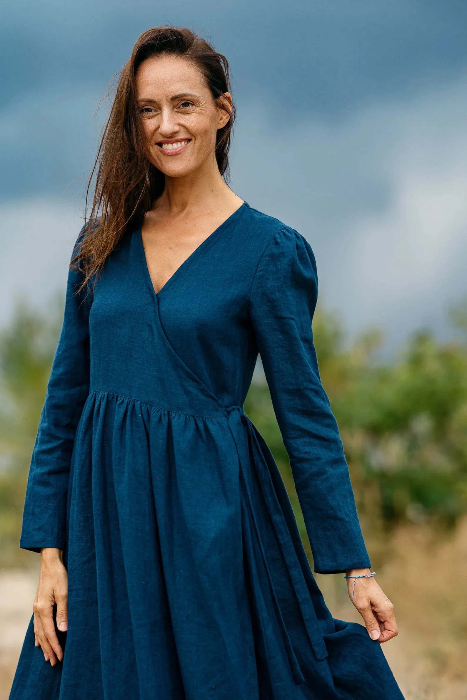Wrap Linen V Neck Dress VENICE