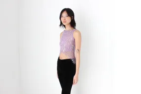 Y2K Crochet Knit & Disc Sequin Pastel Purple Party Crop Top