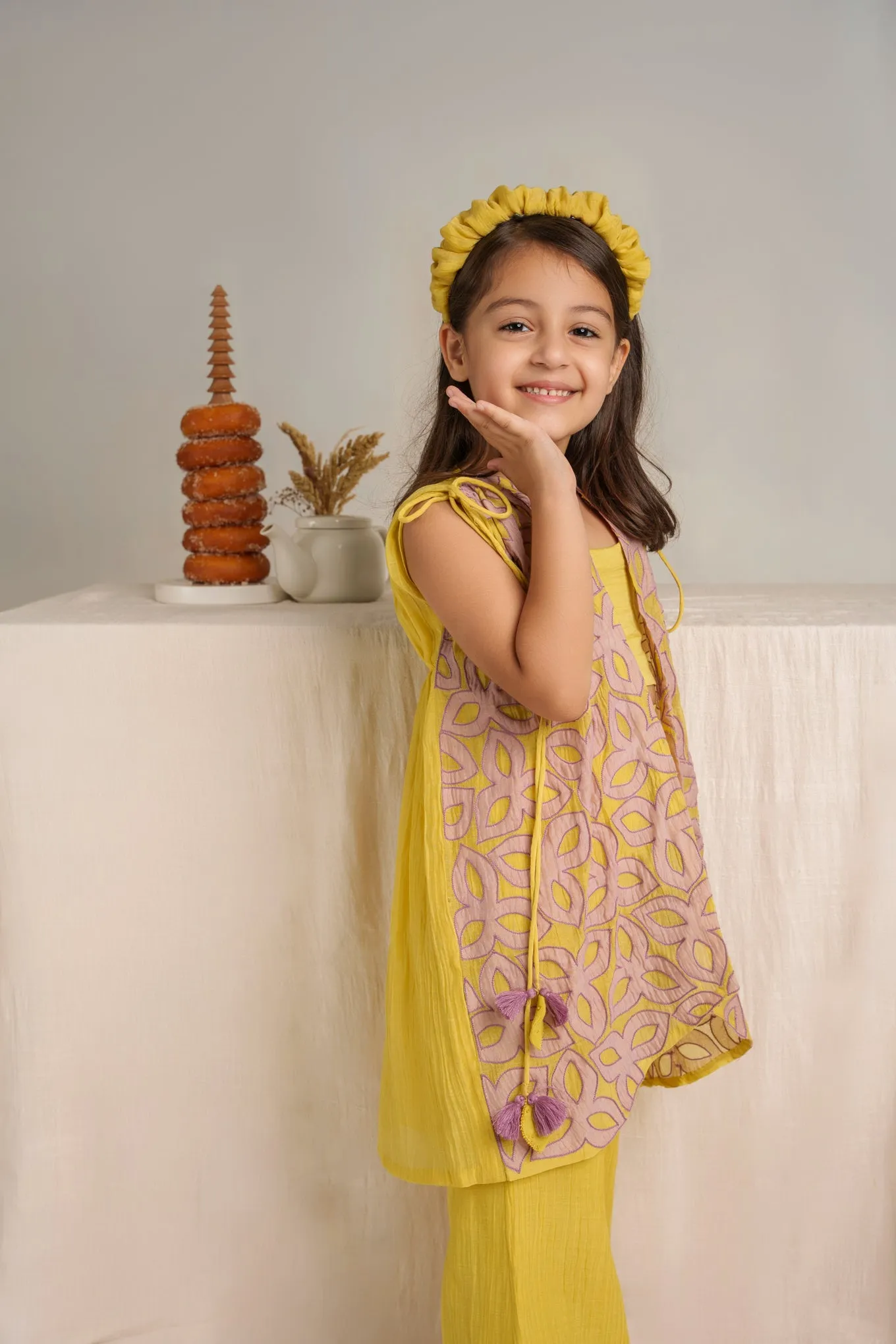 Yellow chanderi silk hand embroidered co-ord set